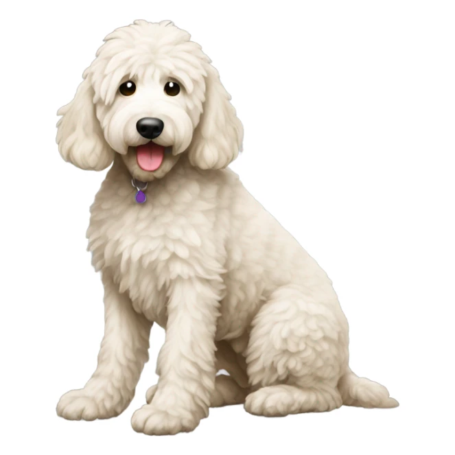 White goldendoodle squatting to poop sticker