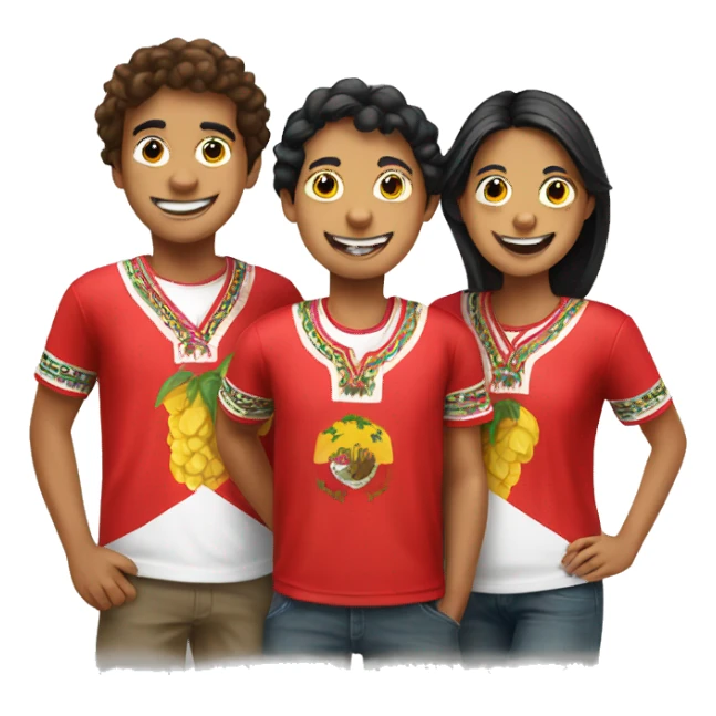 happy peruvian group of 3 friends with Peruvian shirts sticker