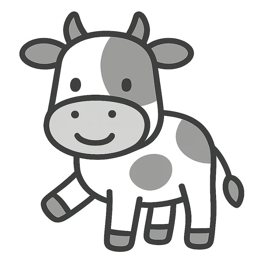 smiling cow, 2d flat monotone icon style, alternate pose, minimal color, simple shapes sticker