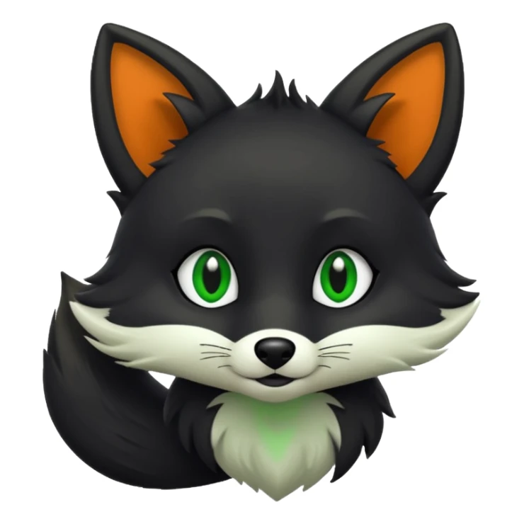 Black fox with green markings on it and a cute face sticker