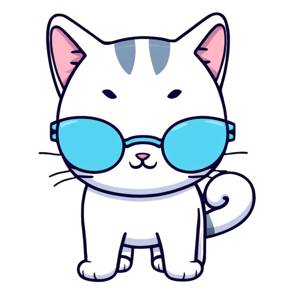 cat-eye pastel blue glasses with slight shimmer sticker