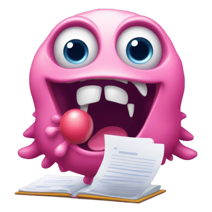a funny moster with an open mouth as if he is fed by different documents such as word, excel, pdf, pptx sticker