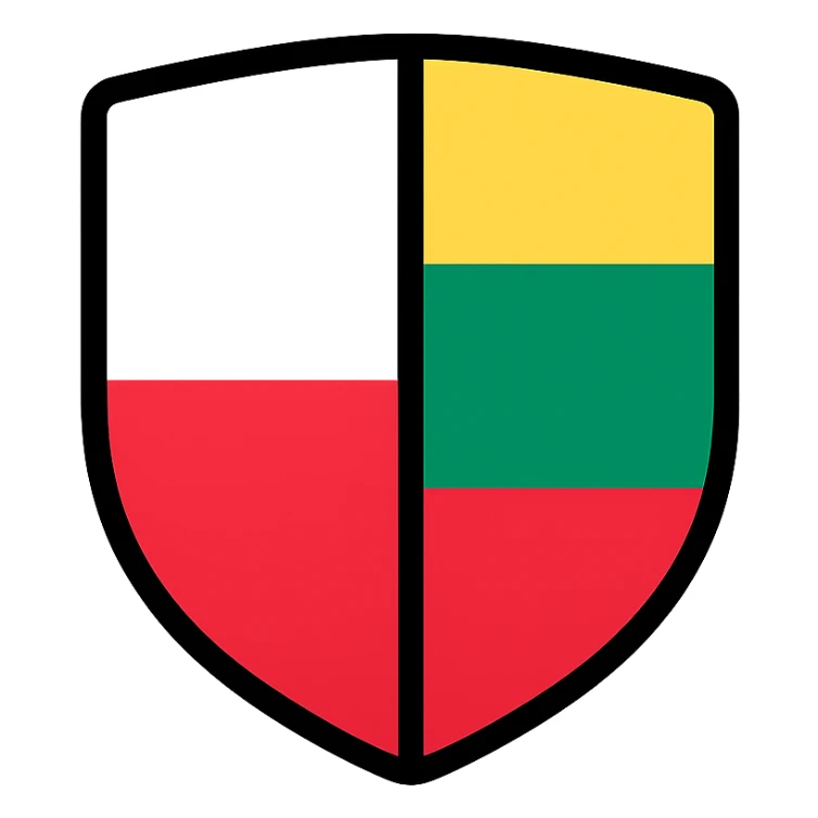 split flag icon with Polish flag on one side and Lithuanian flag on the other, merged in the center sticker