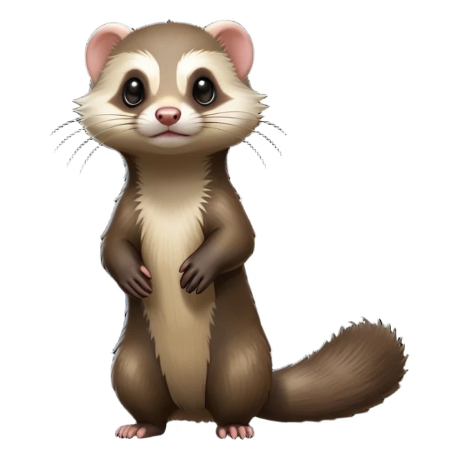 cinematic-[ferret]-realistic-full- long elongated body-standing-emoji,-tiny-paws-tucked-close,-head-tilted-dramatically,-sleek-[sable]-fur,-simplified-yet-realistic-focused-features,-highly-detailed,-glowing-with-an-almost-sarcastic-glow sticker