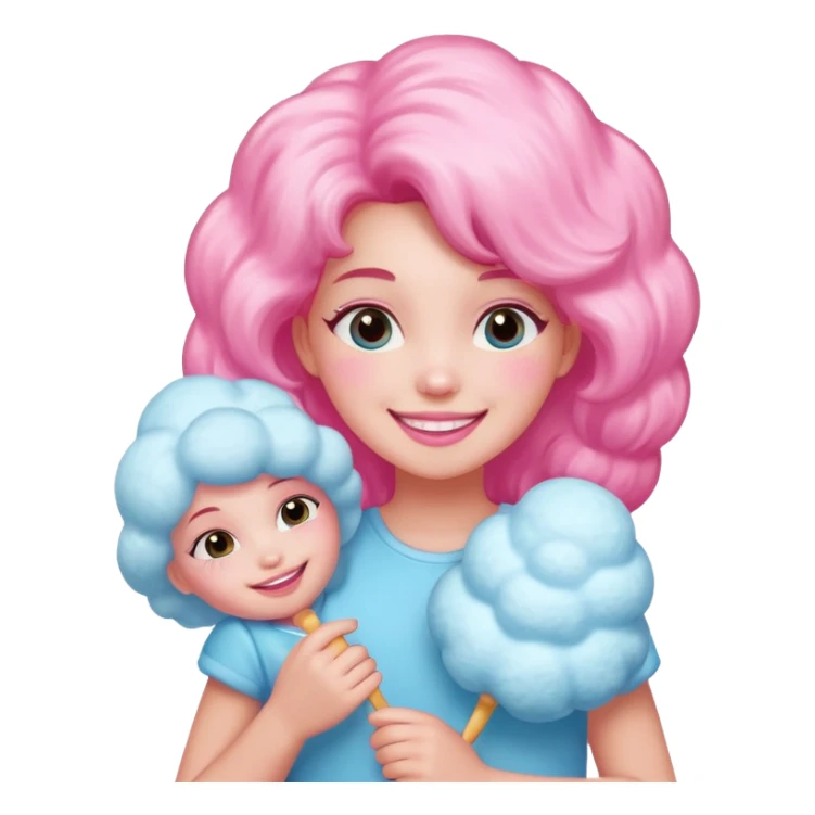 A girl hugging a big cotton candy puff with bright smile sticker