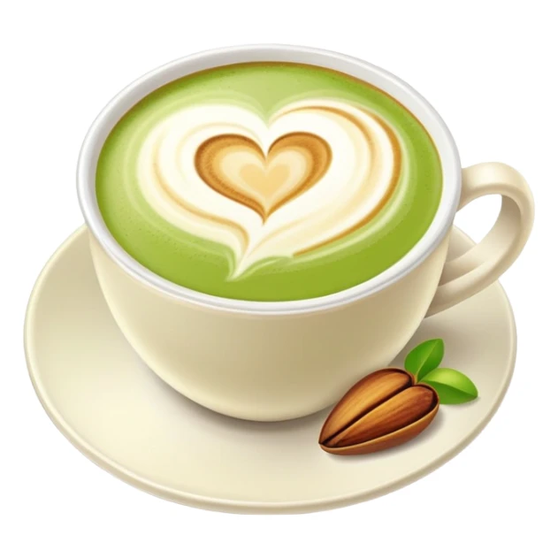 pistachio latte with heart latte art sticker