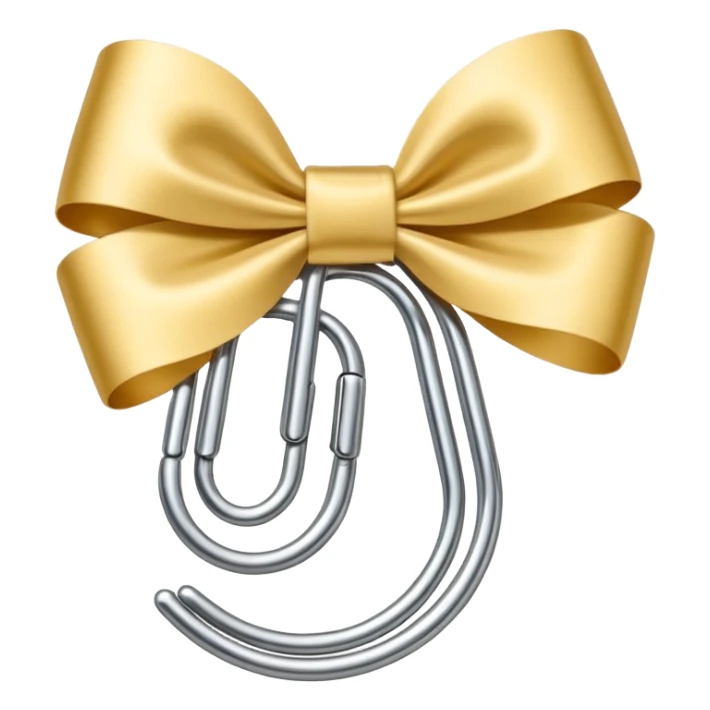 a gold paper clip with one white bow in the middle sticker