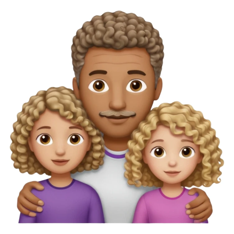 Brown dad with short fade with his two daughtersbone who is 5 and has curly brown and blone hair and one who is smaller who has wavy hair mixed race sticker