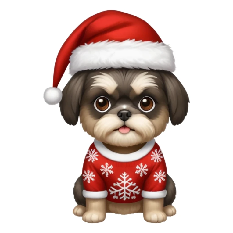 BLACK SILVER SHIH TZU WITH CHRISTMAS SWEATER AND HAT sticker