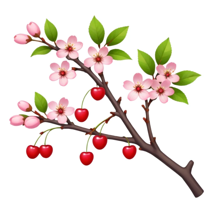 Cute Cherry blossom Cherries with pastel-colored leaves and white wood sticker