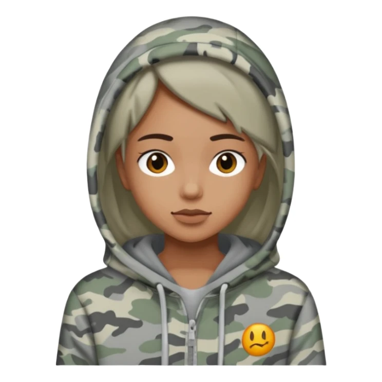 skin tone, wearing a gray camo hoodie doing this 🤷🏼‍♀️ sticker