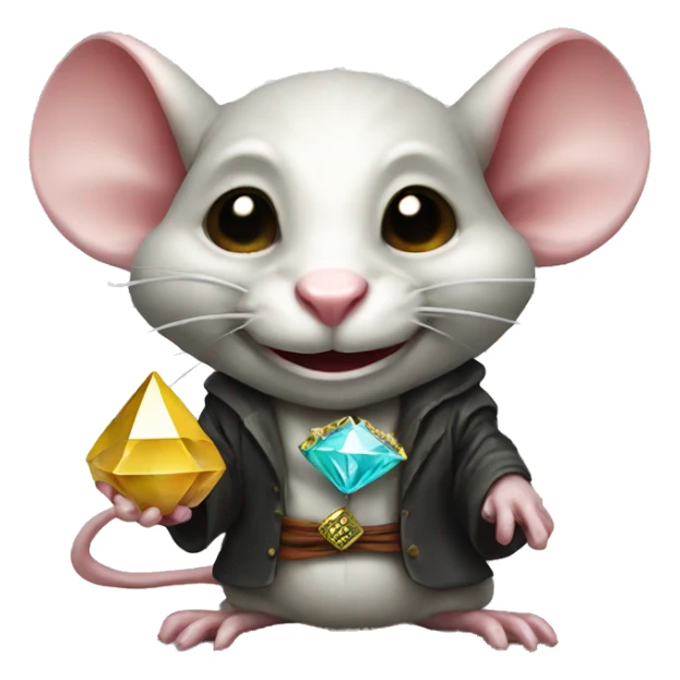 rat wearing a japanese goblin mask while holding a diamond sticker