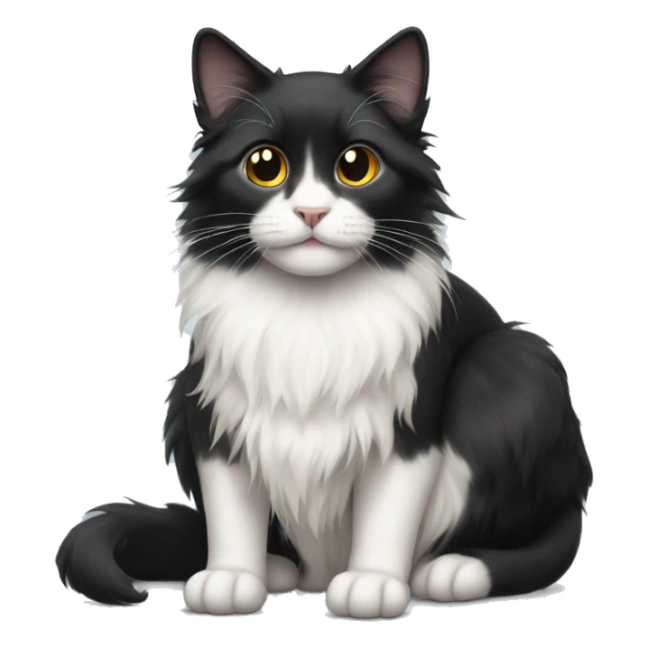 black cat domestic long-haired with half white mouth sticker