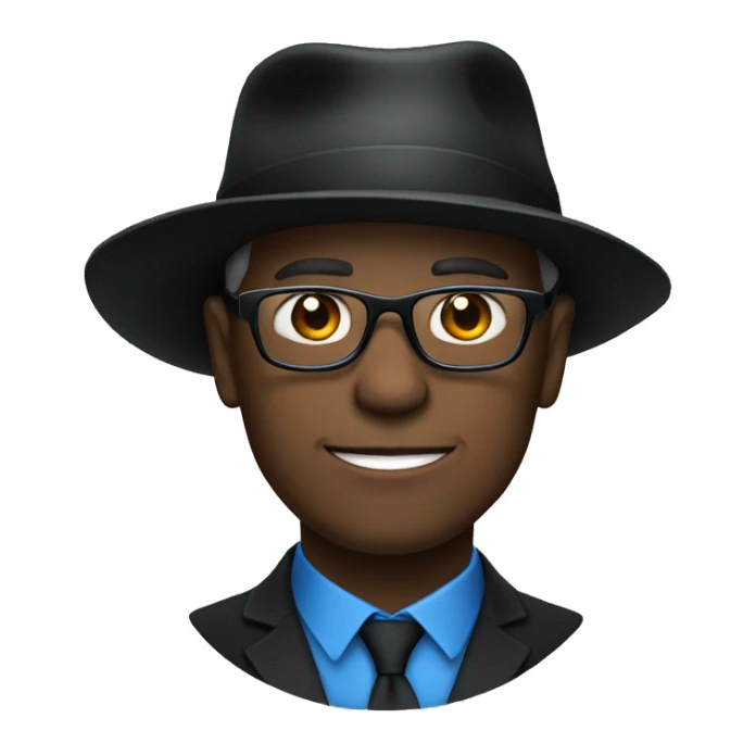 black hat on white man with black glasses and blue eyes sticker