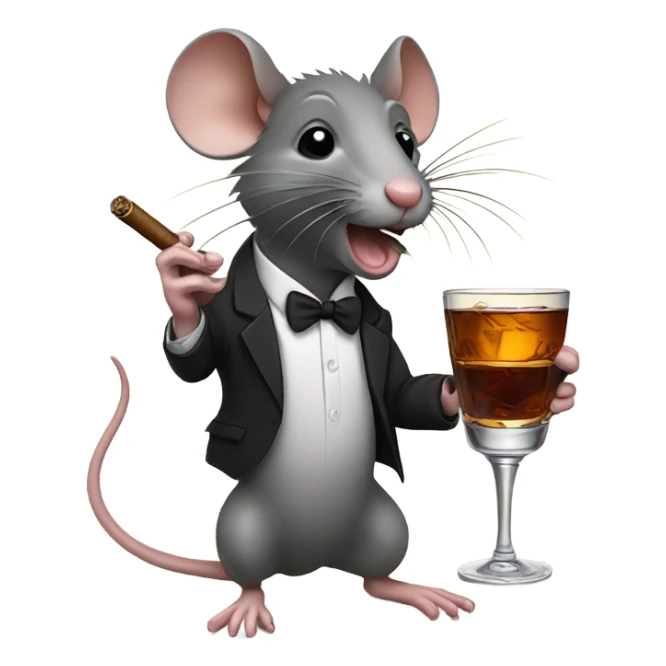 A rat, smoking a cigar and drinking a glass of bourbon sticker