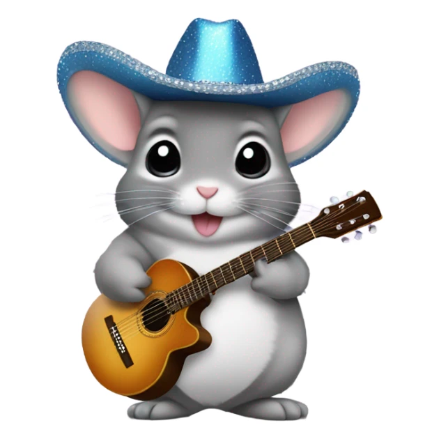 Chinchilla wearing a sparkly cowboy hat holding a mini guitar sticker