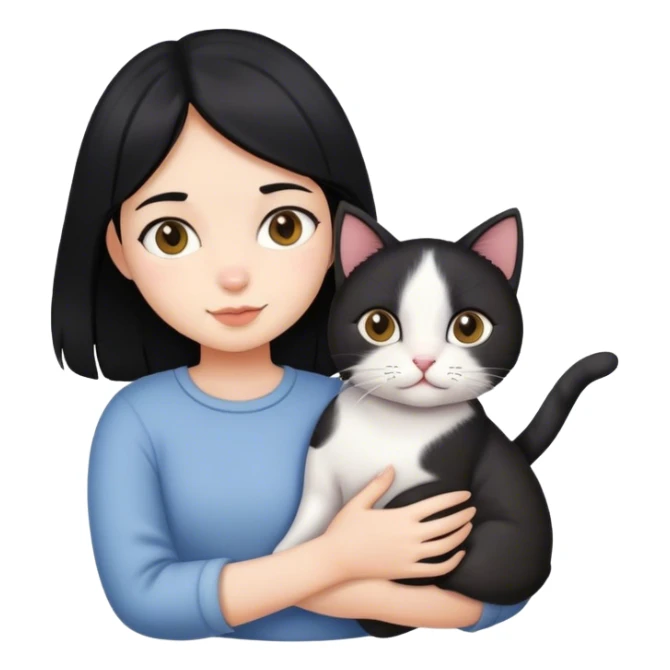 Black-haired girl carrying a cat sticker
