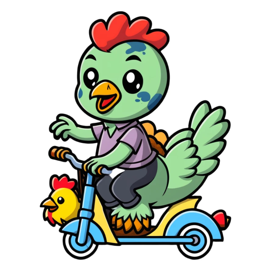 chicken jockey, a small zombie riding a chicken, cartoonish sticker style sticker
