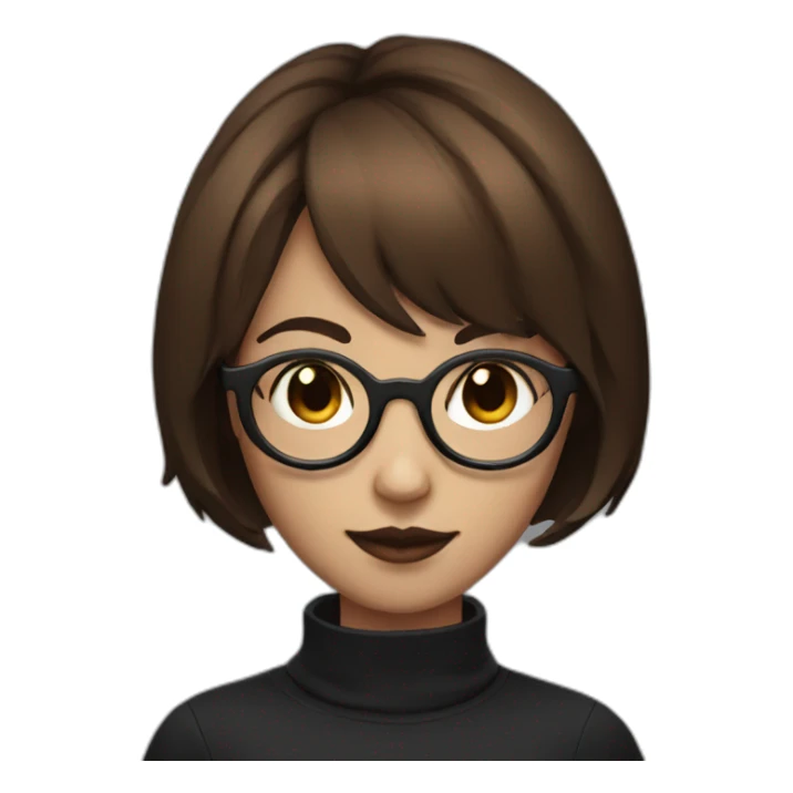 demon girl with brown short hair and round black glasses sticker