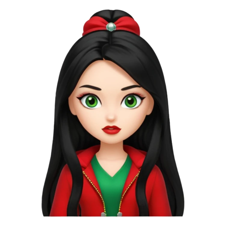 Bratz Jade black long hair green eyes, red outfit sticker