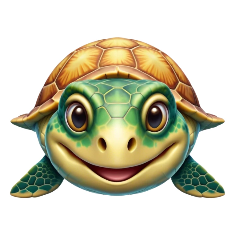 Cinematic Comical Sea Turtle Portrait Emoji, Head tilted dramatically with an exaggeratedly amused expression, featuring a boldly patterned, domed shell and wide, comically expressive eyes full of playful disbelief, Simplified yet hilariously expressive features, highly detailed, glowing with a slightly sassy oceanic glow, high shine, dramatic yet playful, stylized with an air of cheeky marine mischief, soft glowing outline, capturing the essence of a meme-worthy sea turtle that looks ready to glide its way into viral fame! sticker