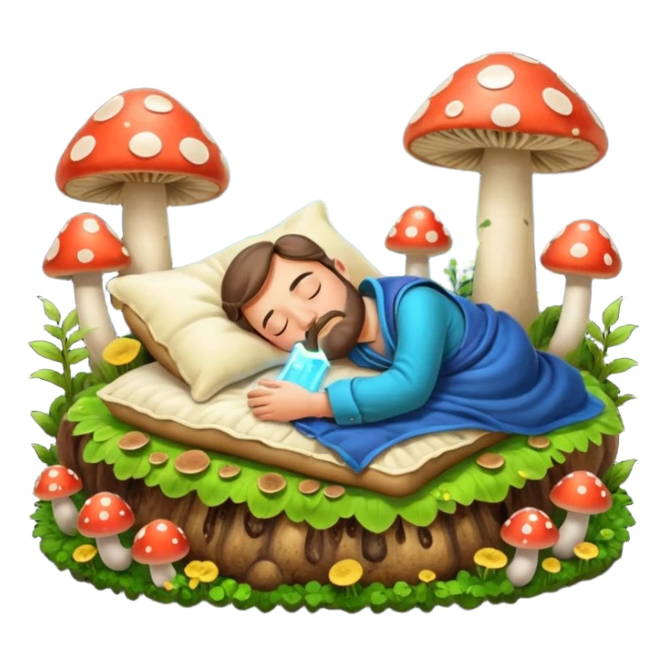 bard character asleep on mushroom bed snoring glow spores sticker