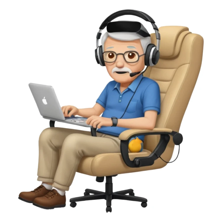 old man in gaming chair at a gaming desk sticker