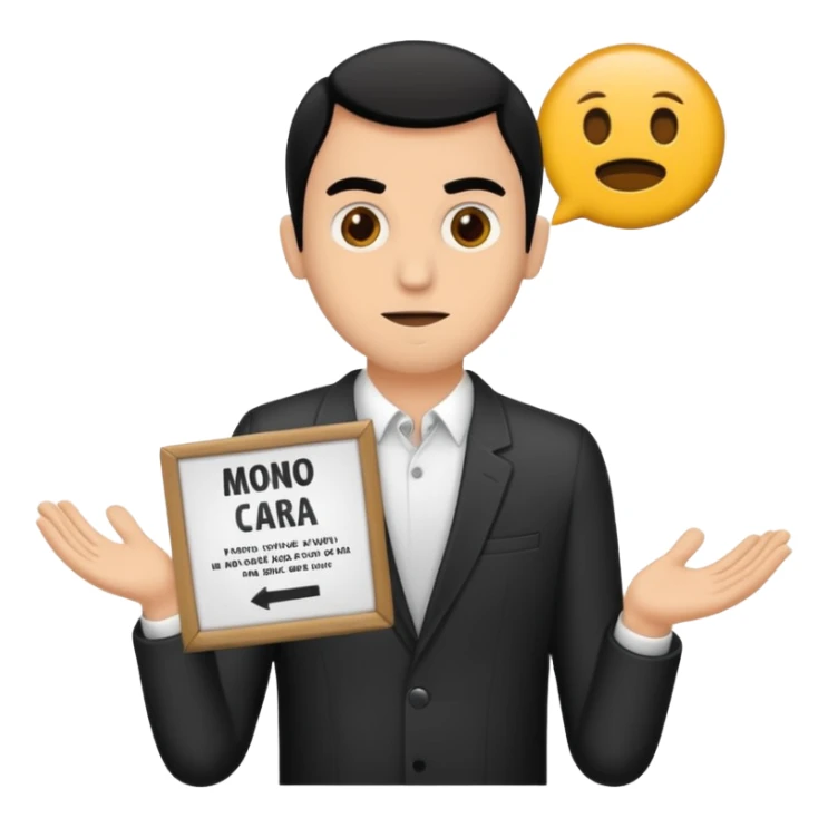 Un hombre bajo con cara de mono con un cartel que ponga SANDRO sticker