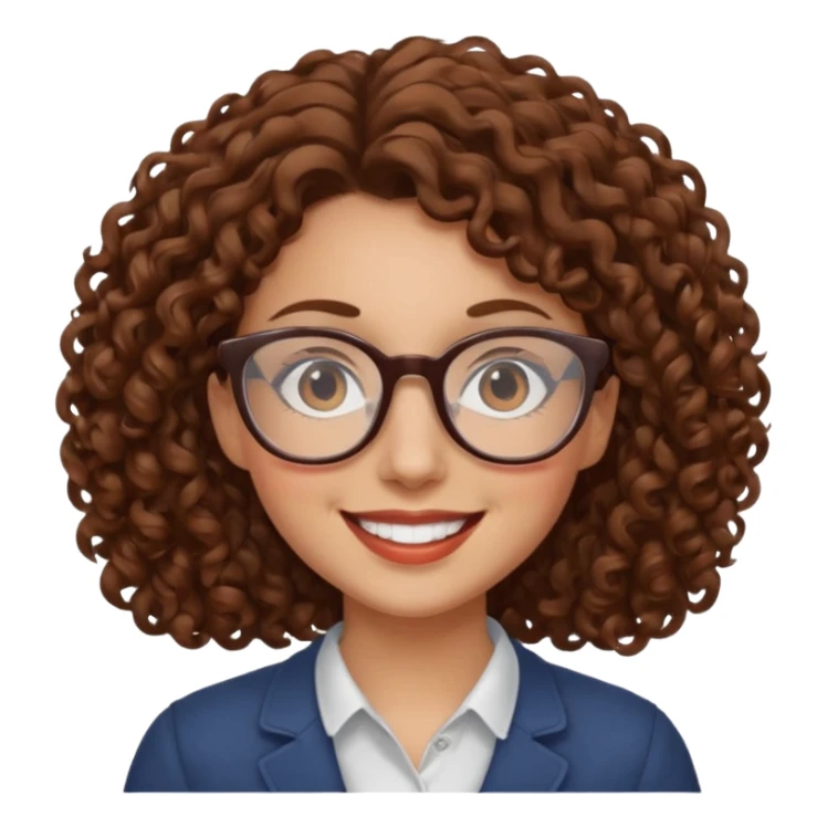 Woman with brown curly hair and glasses sticker