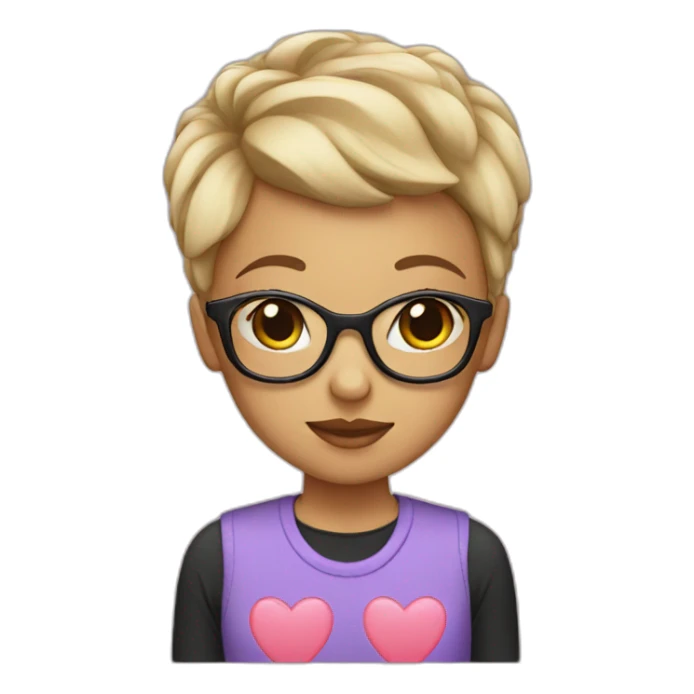 Girl with boycut hair and specs with hearts sticker