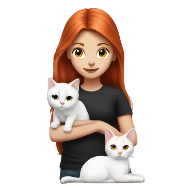 A red-haired girl with long hair and a white and black cat sticker