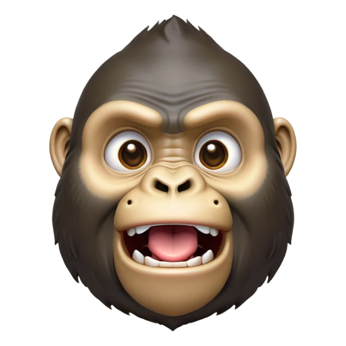 Cinematic Comical Gorilla Portrait Emoji, Head tilted dramatically with an exaggeratedly shocked expression, featuring a robust build with wide, comically expressive eyes full of humorous disbelief, Simplified yet hilariously expressive features, highly detailed, glowing with a slightly sassy jungle glow, high shine, dramatic yet playful, stylized with an air of quirky primate attitude, soft glowing outline, capturing the essence of a meme-worthy gorilla that appears ready to side-eye its way into viral fame! sticker