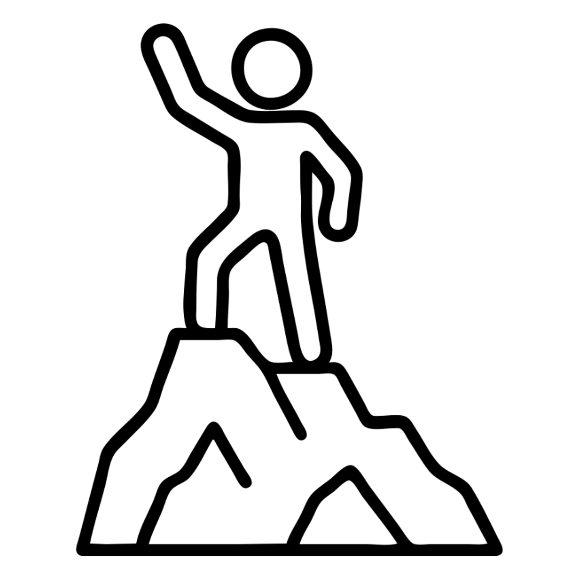 stick figure on a rocky cliff peak, bold outline, icon style sticker
