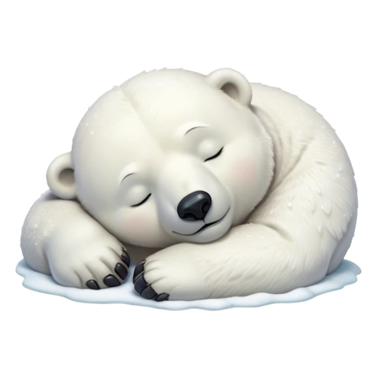 Meme-Worthy cute Sleeping Polar Bear Portrait Emoji, Head resting peacefully with a contented smile, showcasing a luxuriously soft snowy coat and eyes closed in serene slumber, Simplified yet hilariously adorable features, highly detailed, glowing with a soft, drowsy polar light, high shine, relaxed and utterly lovable, stylized with an air of playful laziness, bright and heartwarming, soft glowing outline, capturing the essence of a sleeping polar guardian that feels destined to become the next viral sensation of adorable rest! sticker