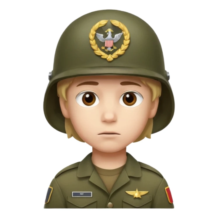a young boy wearing a military helmet sticker
