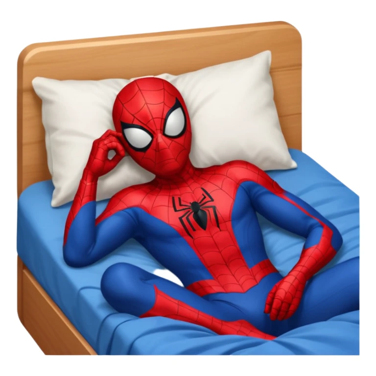 emoji de spiderman acostado en la cama dormido sticker
