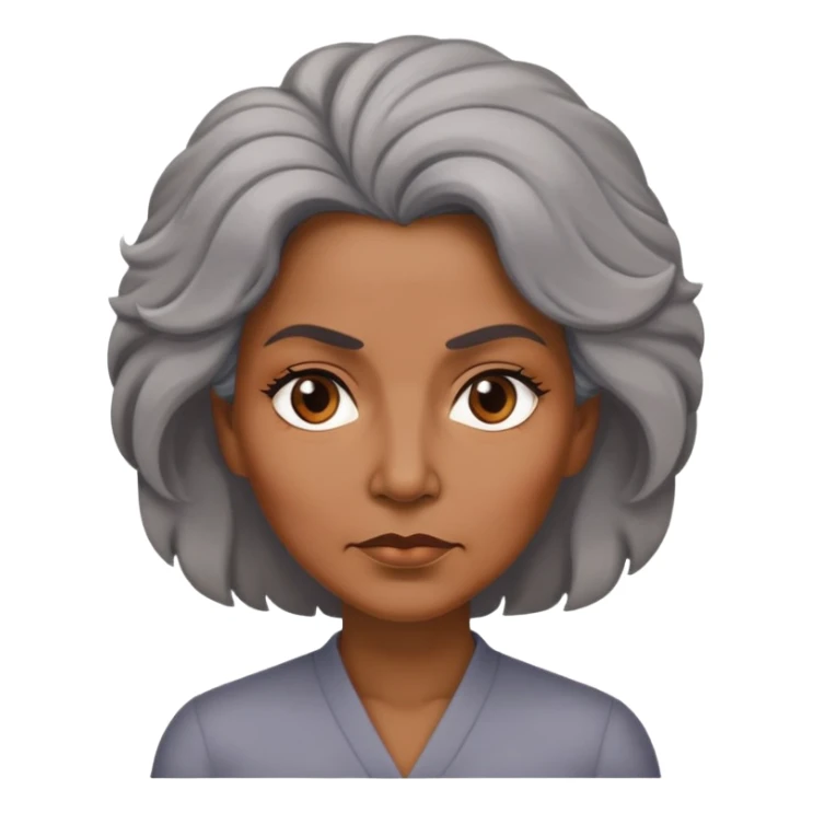 "- Nữ
- 50 tuổi
- Da nâu
- Tóc bồng bềnh, tóc bạc
- Mặt nghiêm túc
" sticker