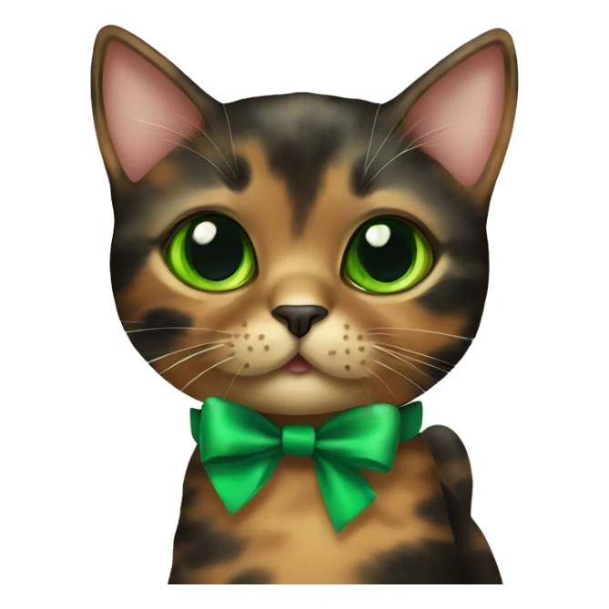 Cute tortoiseshell cat with green eyes wearing a bow collar sticker