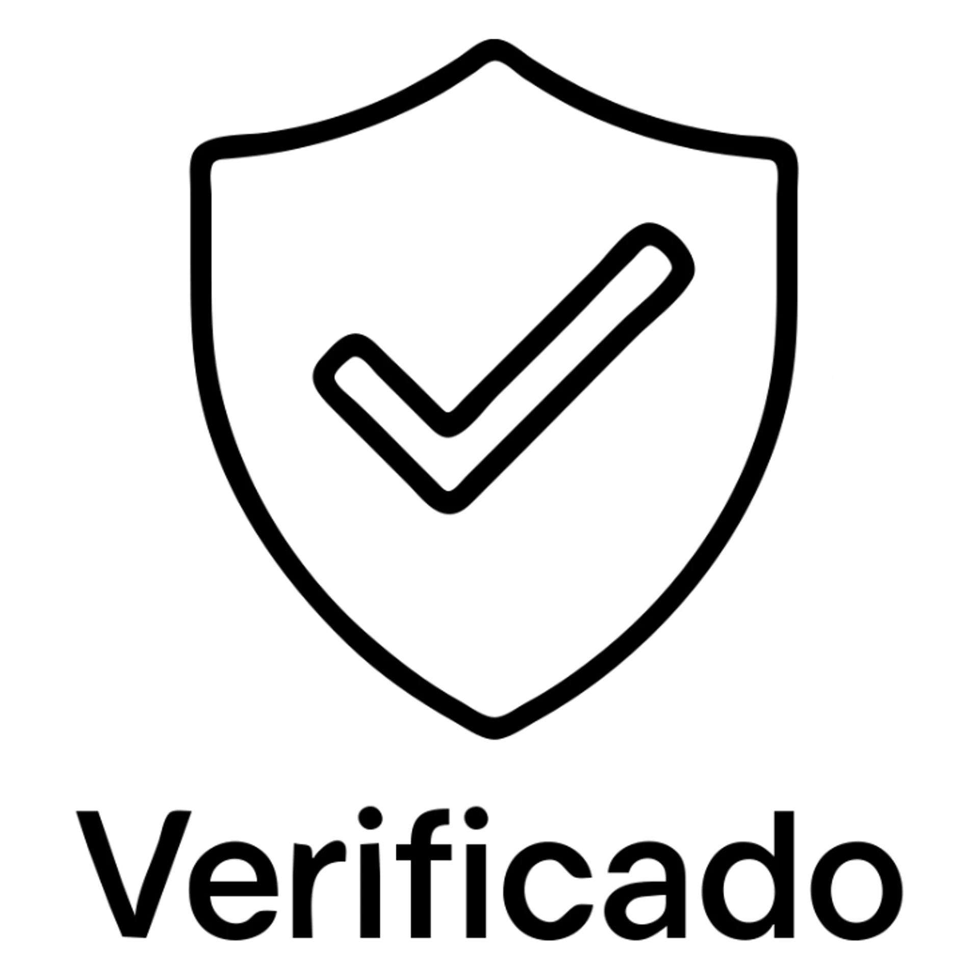 shield with a checkmark and the word 'Verificado', minimal outlined icon style, security, verification sticker