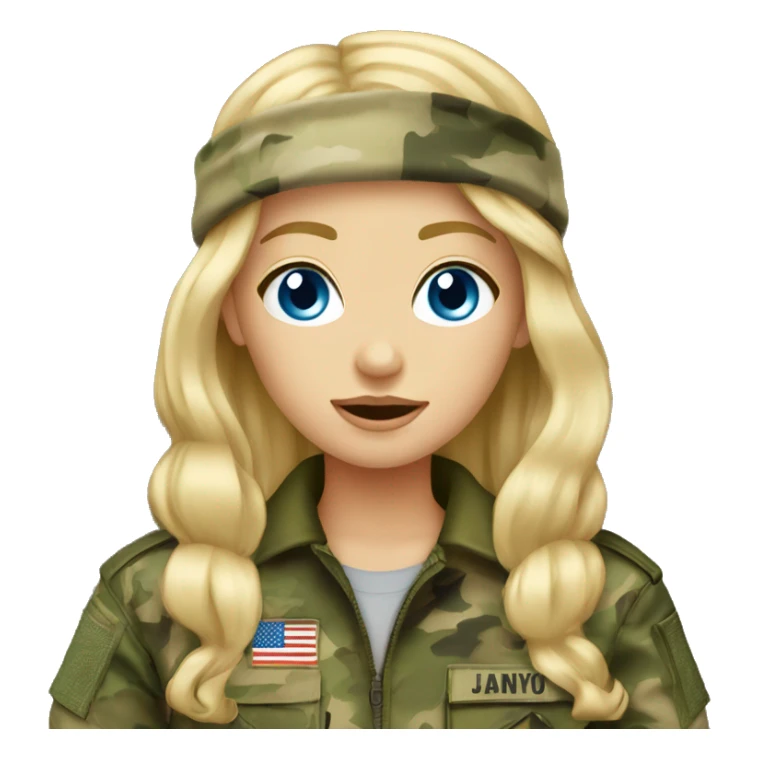 Blonde haired blue eyed girl in camo sticker