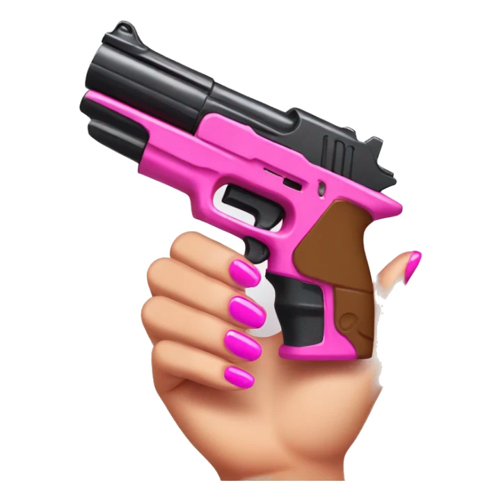 brown hand with pink nails holding large scary dark nerf gun sticker