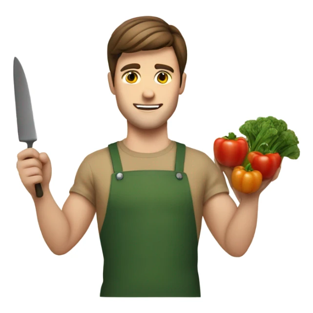 very attractive young man white brunette young man using a chopping vegetables sticker