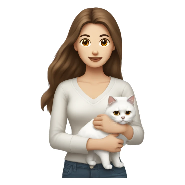 woman with brown hair holding a white Siberian cat sticker