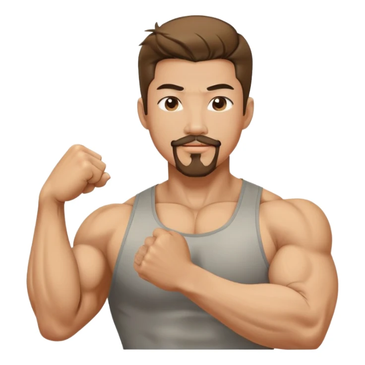Korean male with goatee and flexing sticker