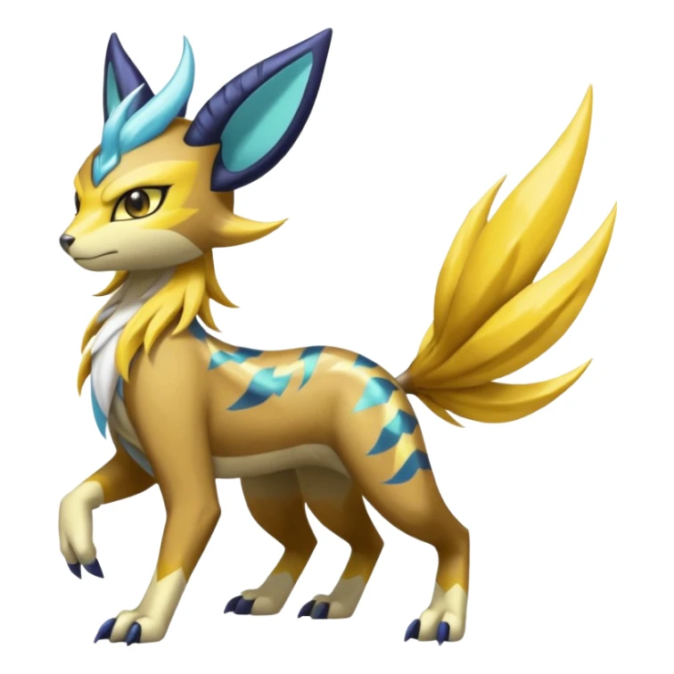 Feral Scaly Striking Slaying Badass Evil Handsome Lightning-patterned Zig-zagged buzzy fuzzy Meloetta-Renamon-Luxray-Cobalion-Suicune-Vernid-fusion-hybrid-creature, full body  sticker