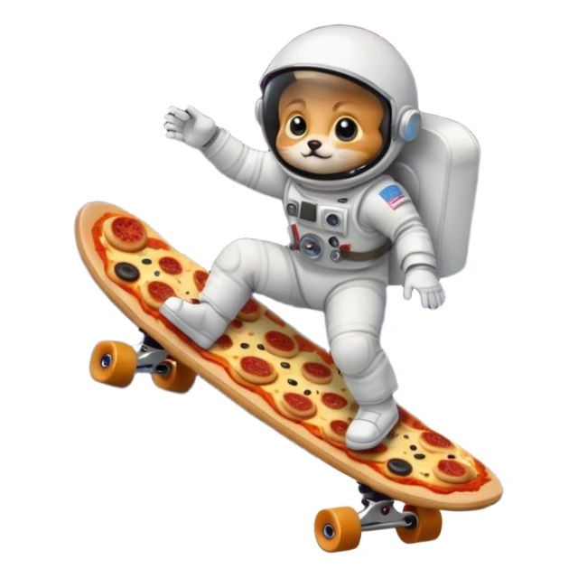 Pizza on lightning skateboard with donuts, astronaut kittens, and galaxies. sticker