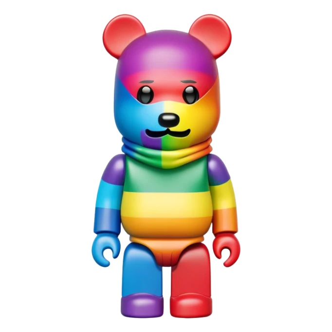 bearbrick toy wearing a rainbow colorful balaclava mask sticker
