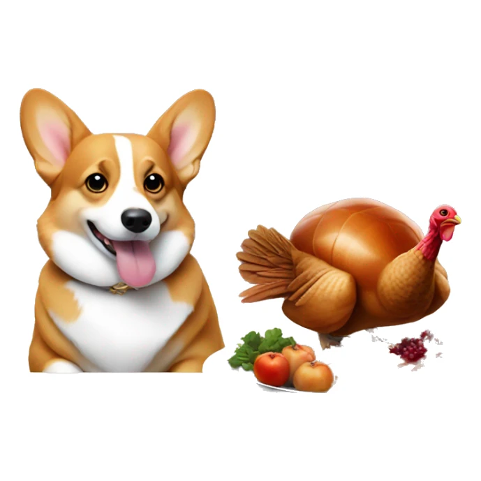 A corgi and a turkey sitting at a fancy table sticker