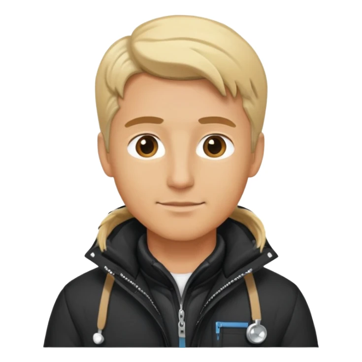 Blonde male doctor wearing a black ski jacket sticker