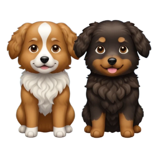 two dogs with wavy hair, one black and one brown with mountains sticker
